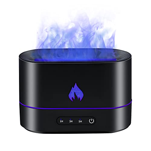 Mcbazel Flame Diffuser 200ML mit Flammen Effekt Luftbefeuchter mit flammeneffekt 3 in 1 Air Humidifier mit 2 Lichtmodi Wasserlose Abschaltautomatik Timer Funktion Schwarz