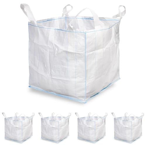 HypafolPP Big Bag 5er Pack I 90x90x90 cm Schwerlastsäcke mit 1000 kg Traglast I Big Pack Gartenabfallsack stabil mit 4 Schlaufen für sichere Transporte I Holz Bauschutt Gartenabfall