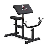Titan Fitness Adjustable Preacher Curl Weight Station, 250 LB Capacity, Adjustable Bench Seat, Adjustable Arm Rest, Durable Bar Catches, Seated Home Gym Barbell and Dumbbell Biceps Station