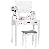 【Gran espacio de almacenamiento y parte superior extraíble para escritorio】 7 cajones múltiples, escritorio grande, 3 separadores DIY y organizador desmontable, te ofrecen este juego de tocador con suficiente espacio para almacenar tu maquillaje, joyas, colección de perfumes, lociones, cepillos, accesorios para el pelo y otras necesidades de belleza. Al quitar la parte superior del espejo, el tocador podría ser utilizado como escritorio para un ordenador portátil o escritorio.