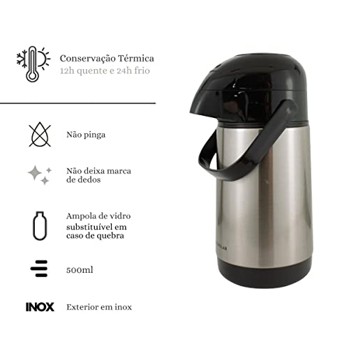 Garrafa De Café Térmica Termolar Inox 500ml Tampa Pressão Para Água Chá Leite Chimarrão