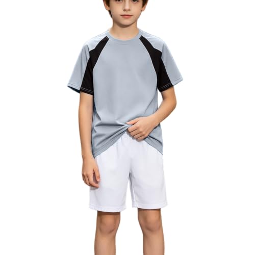 Raglan Short Sleeve Tee for Boys Breathable Athletic T Shirt Kids Teen Boy Fashion Casual (Dark Gray, 10-12 Years)