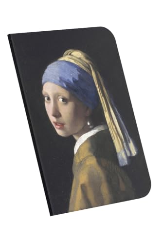 İnci Küpeli Kız; Johannes Vermeer 1665, A4 Defter 9, Çizgisiz, Toplam 64 Sayfa, Tel Dikiş, Esnek Kapak, Oval Kenar, Tuval Doku, 60 gram, Sarı Krem Renk, 21x29,7x0,5 cm