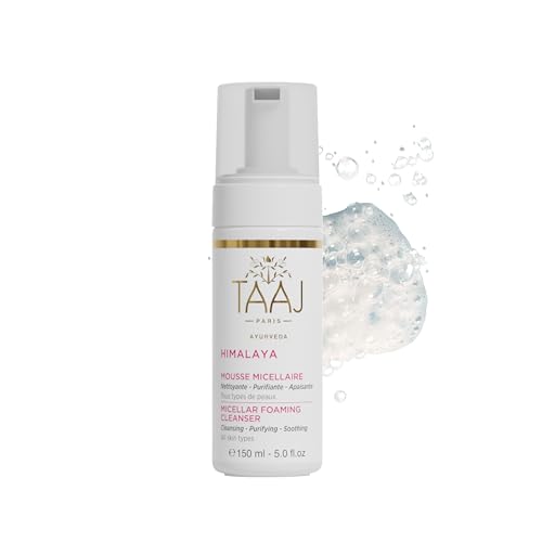 TAAJ | Mousse Micellaire - HIMALAYA | Nettoie, Démaquille & Élimine les impuretés | Peau Propre, Douce & Souple | Propriétés Apaisantes | Teint Frais & Lumineux | Végan & Cruelty Free | 150 ml