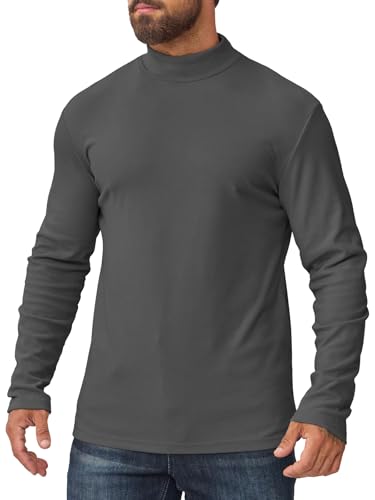 Camiseta Cuello Alto Hombre Termica Forro Polar Interior Elástica Slim Fit de Manga Larga Jersey Hombre Invierno Frío y Uso Diario Gris L