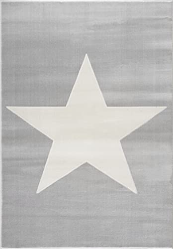 LIVONE Happy Rugs for Kids Kinderteppich Kinderzimmer Babyteppich Modern mit großem Stern in Silber...