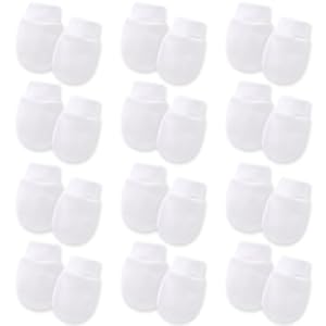 TUONYIS 12 Paar Babyhandschuhe, Baumwolle Fäustlinge, Baby Handschuhe gegen Kratzen, Anti-Grab Fäustlinge für 0-6 Monate Baby Jungen und Mädchen (Weiß)