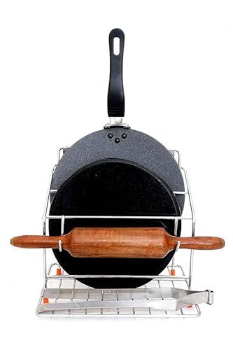 Image of CHHAAP Stainless Steel 4-in-1 Kitchen Stand | Wall Mounted Rack for Chakla, Belan, Tawa & Chimta | Space-Saving Organizer Shelf (NHSP)