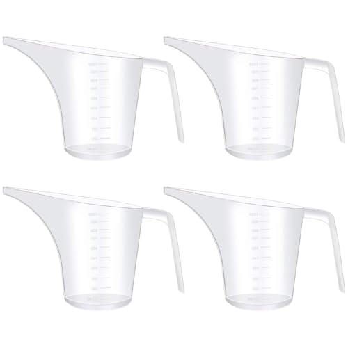 4 Pack Easy Pour Measuring Cup with Funnel Spout, Large Capacity Easy Pour Cup with Long Spout for Soap Cakes Making, Filling Muffin Pans, Bakeware Molds, Oils, Fluids(1000ml)