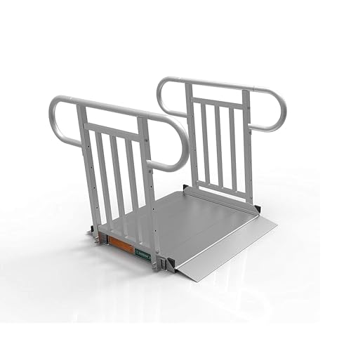 EZ-ACCESS GATEWAY 3G Aluminum Portable Wheelchair Mobility Device Ramp with Solid Surface and Vertical Picket Handrails, 3 Foot, Silver