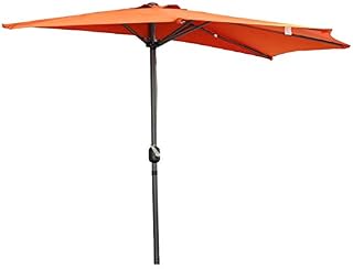 Angel Living 5814710 Garden Patio Balcony Half Round 270cm Aluminum Parasol Sun Shade Semi Round Umbrella (Terracotta)