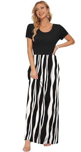 Image of AUSELILY Women's Classic Short Sleeve Loose Plain Casual Long Maxi Dresses for Women 2026