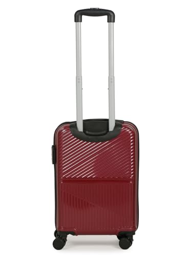 Image of Teakwood Small Size 8 Wheels Trolley Bag, Hard Cabin with Zipper Closure, Adjustable Push Button & Cross Side Strap, Number Lock System 360 Degree (Small, Maroon)