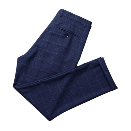 Men's Formal Trousers, Plus Size Plaid High Waist Casual Business Office Work Straight Leg Pants Fat Men Suit Pants Comfort Loose,3XL,F