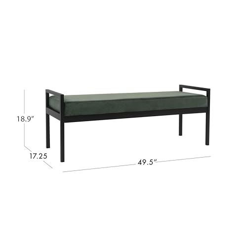Image of HomePop Modern Velvet Metal Bench| Modern Bench with Metal Leg | Bench for Living Room & Bedroom | Decorative Home Furniture - Loden Green Velvet