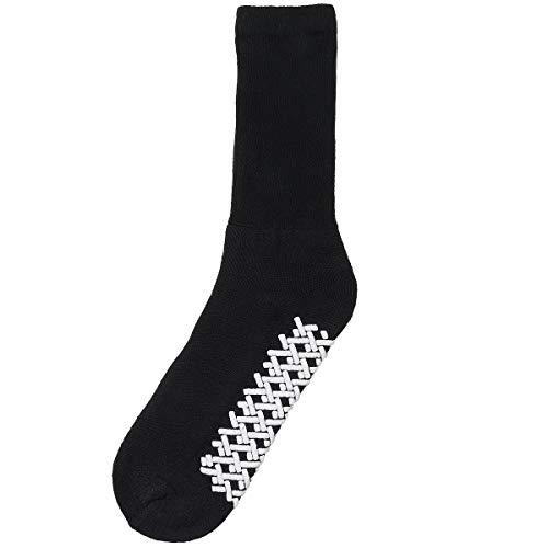 Men Women Anti Slip Grip Non Skid Crew Cotton Diabetic Socks For Home Hospital 12-Pack Black #TOP4
