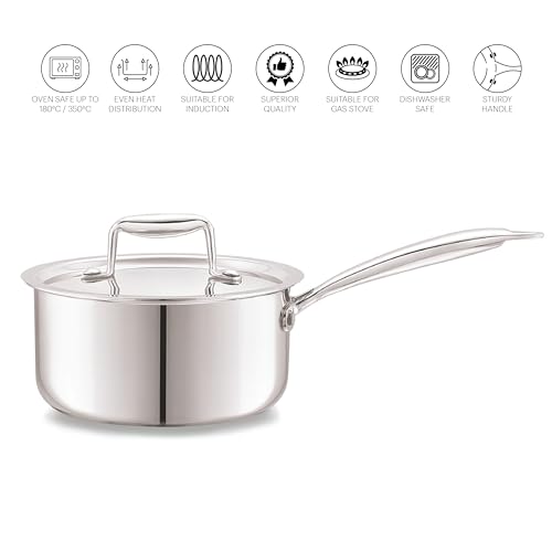 Cello Tri-Ply 14 cm Stainless Steel Cookware Sauce Pan with Lid 1 LTR | Tri-Ply Bottom Sauce Pan with SS Lid | Induction and Gas Stove Friendly |... - Image 3