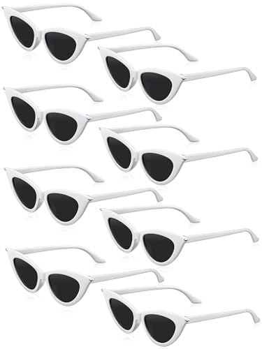 Leinuosen 8 Pairs Retro Cat Eye Sunglass Vintage Sunglass Colorful Women Glass for Party(White Gray Retro Cat Eye)