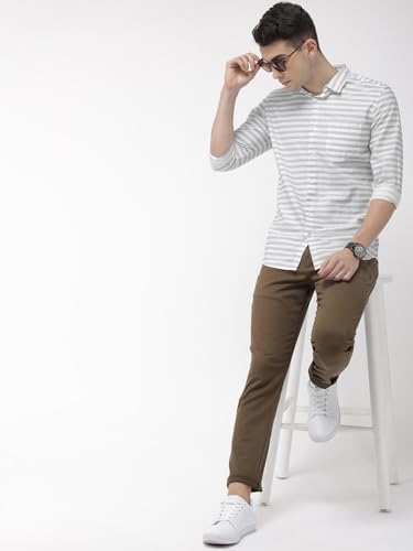 Image of IndoPrimo Men's Regular Fit Soft Poly Cotton Stripe Casual Shirt for Men (in, Alpha, L, Grey)