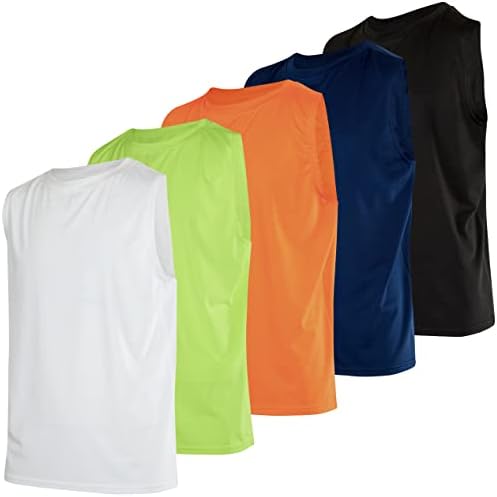 5 Pack: Boys Active Quick Dry Fit Tank Top Tops Shirts Boy Tshirts Kids Muscle Tees Summer Tanks Jersey Sleeveless Sports Gym Workout Running Athletic Undershirt Breathable Hiking Set 2,M(10-12)
