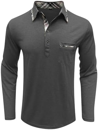 Mens Fashion Polo Shirts Classic Cotton Short/Long Sleeve Button Shirts Regular Fit Vintage Solid Basic Golf Shirts
