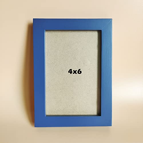 Image of 4x6 Picture Frames Blue Solid Wood Frame, Plastic Panel (Film Needs to be Removed) Table or Wall.Front Window Opening 3.5x5.5 inch.