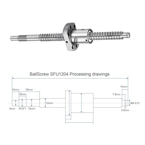 QUARKZMAN BallScrew SFU1204 (Durchmesser 12mm, Steigung 4mm, Länge 200mm) mit Kugelgewindemutter Anti-Backlash Kugelgewindespindel-Kit Standard-Endbearbeitung für BK/BF12 CNC-Maschinenteile