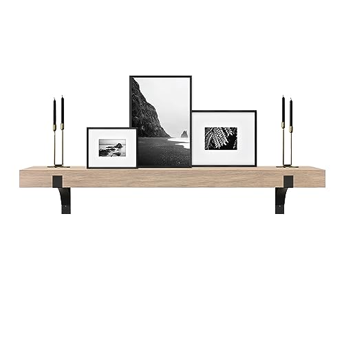 Image of Master & Co. Modern Floating Fireplace Mantel with Black Metal Brackets, Long Floating Shelves for Wall Decor, 60 inches, Natural Woodgrain