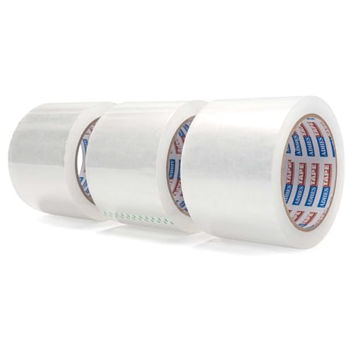 Image of ADHES Packaging Tape 2.7MIL Heavy Duty Packing Tape Mailing Tape,3 Rolls | 3 inch x 165 ft (55 Yards) Clear Shipping Tape, Ultra-Strong & Durable for Packaging, Moving, Mailing, and Sealing