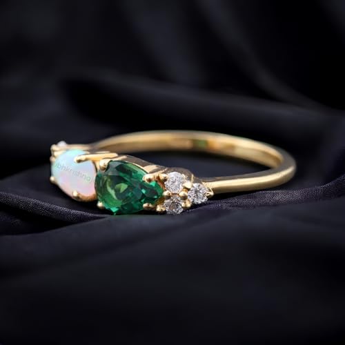 Generic Teardrop Shape Opal & Emerald Cluster Ring Solid Yellow Gold Plated Engagement Ring October Birthstone Eternity Women Jewelry Ring Diamond Gift For Love BY SHUBHKRISHNA JEWELS4