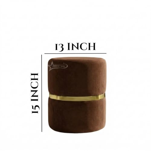 Image of Round Single Strip Upholstered Stool Living Room Foot Rest Linen Fabric Padded Seat Pouf Ottoman Office Stool Brown