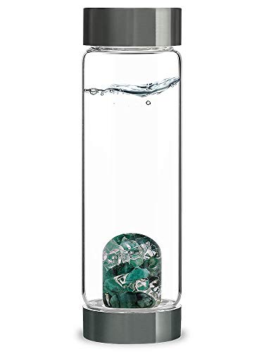 VitaJuwel ViA VITALITY | Crystal Water Bottle with Emerald & Clear Quartz - Regeneration, Rejuvenation & Renewal