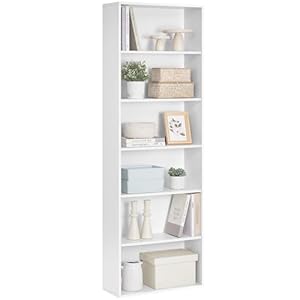 VASAGLE Bookcase, 6-Tier Bookshelf, Open Storage Shelf, Shelving Unit, 24 x 60 x 178.5 cm, for Living Room, Home Office, Dinning Room, Cloud White LBC169T14