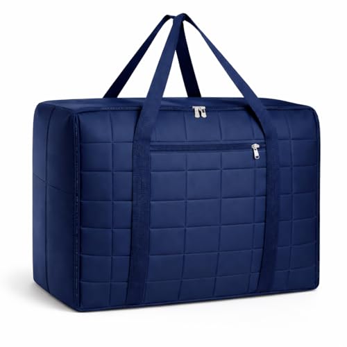 AJJIVA HANDICRAFTS Polyester Double Bed Blanket Bag Cover/Duvet Storage Bag/Saree Bag/Household Storage Bag With Water Proof Dust Proof, 60x50X38 cm. (1, NEVY BLUE, Double Bed Blanket Storage Bag) - Image 2