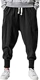 Pengfei Men's Joggers Pants Drawstring Elastic Pockets, Black, Medium