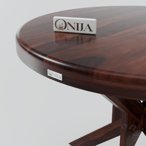 Image of ONIJA Solid Sheesham Wood 4 Seater Rattan Cane Dining Table Set with Cushioned Chairs for Dining Room | Living Room | Home & Office | Hotels Restaurant & Cafe (4 Seater, Walnut Finish)