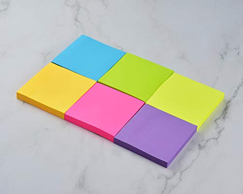 Sticky Notes 6 Bright Color 6 Pads Self-Stick Notes 3 In X 3 In, 100 Sheets/Pad #TOP2