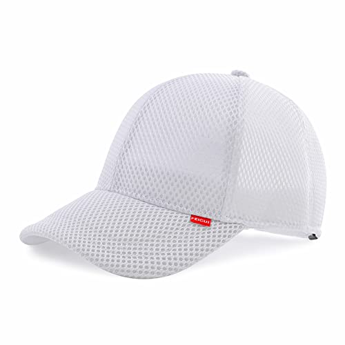 FEICUI Men's Trucker Hat Mesh Cap Sport Cap for Men Adjustable Baseball Cap Running Hat, White, One size