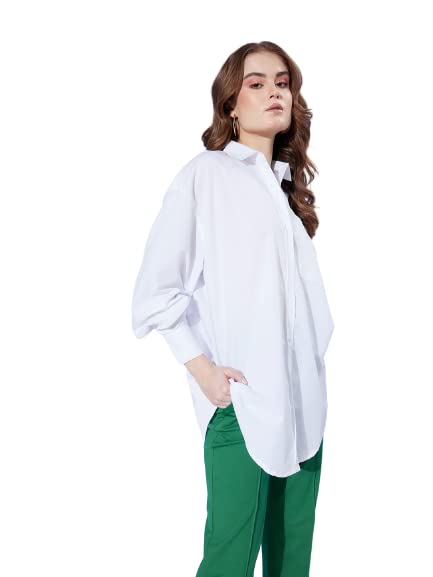 style quotient Women Solid White Cotton Smart Casual Oversized Shirt-picture-47