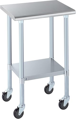 Image of ROCKPOINT Stainless Steel Table for Prep & Work with Caster Wheels 18x24 Inches, NSF Metal Commercial Kitchen Heavy Duty Table with Adjustable Under Shelf and Table Foot for Restaurant, Home and Hotel