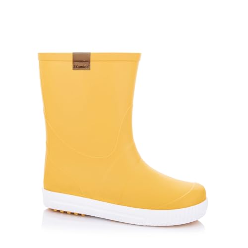 3Kamido GoStyle Gummistiefel - sehr stylische und elegante Kindergummistiefel komfortabel und modisch mit 3M Reflektorband antibakterieller Innensohle und rutschfester Sohle (Gelb 37/38)
