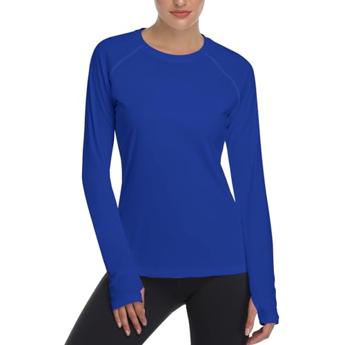 Women's UPF 50+ UV Sun Protection Long Sleeve Shirts Lightweight Hiking T-Shirt Outdoor Performance Y83-Deep Blue-S