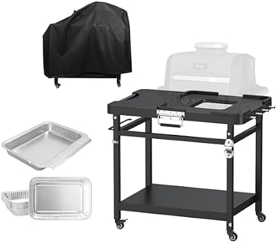 Universal Grill Stand for Ninja Woodfire Outdoor Grill,Portable Foldable Cart Table, Grease Tray for Ninja Woodfire OG700 OG701 OG751 Series,Outdoor Drip Pan,Stainless Steel Catch Pan