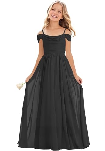 JISISANG Cold Shoulder Junior Bridesmaid Dresses for Teens Girls Chiffon Wedding Guest Formal Pageant Gowns 2-14