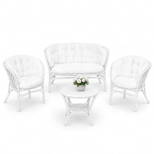 okaffarefatto zimbardi costanza Salon Bahama en bambou blanc avec coussins entiers blancs