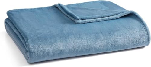 Image of Martha Stewart - King Size Blanket, Ultra-Soft Plush Fleece Throw Blanket with Double-Needle Stitching, 350 GSM, Medium Weight Bedding for Bed or Couch (Bedford Solid Blue)