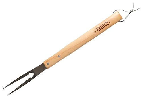 Fackelmann Tenedor de Barbacoa, Parte funcional en Acero Inoxidable y Mango de Madera, adecuado para Asar, Hornear y Trinchar Carne, 42 cm de largo, 1 ud