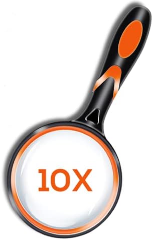 Premium 10X Reading Magnifying Glasses 50mm Handheld Magnifier for Kids & Seniors, Portable Rubber Handle Vintage HD Shatterproof Optical Magnify Glass Len for Gift Children Readings Insect Check