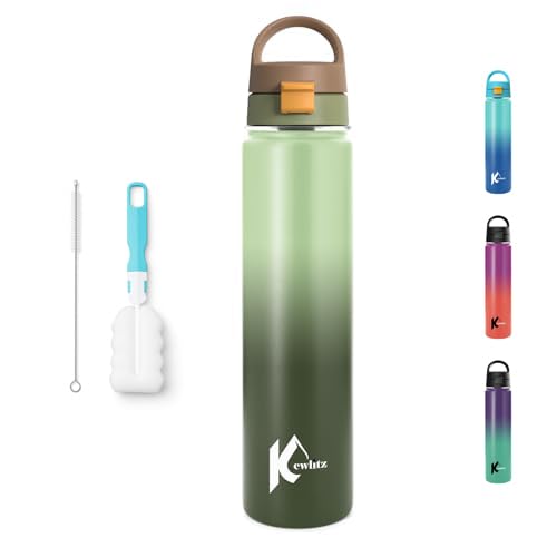 Insulated Stainless Steel Water Bottle 24oz (Forest Green) – Double Wall Vacuum Wide Mouth Water Bottles with Carrying Lid – BPA Free Leak-Proof Flask for School, Sports & Travel