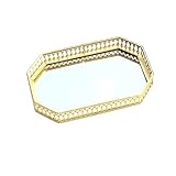 MOTUZP Bandeja de Tocador con Espejo Dorado, Bandeja Decorativa de Metal para(Bandeja Pequeña-Rectangular)
